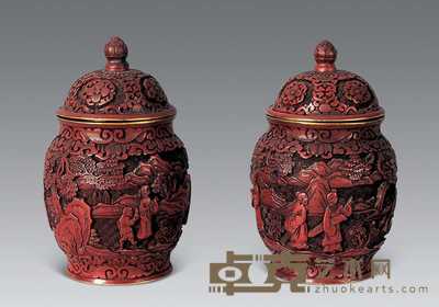 清 铜胎雕漆盖罐(一对) 高19cm